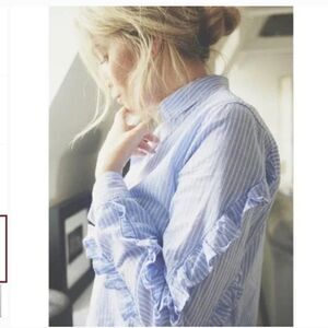 RAILS Lizzi striped cotton ruffle sleeve shirt